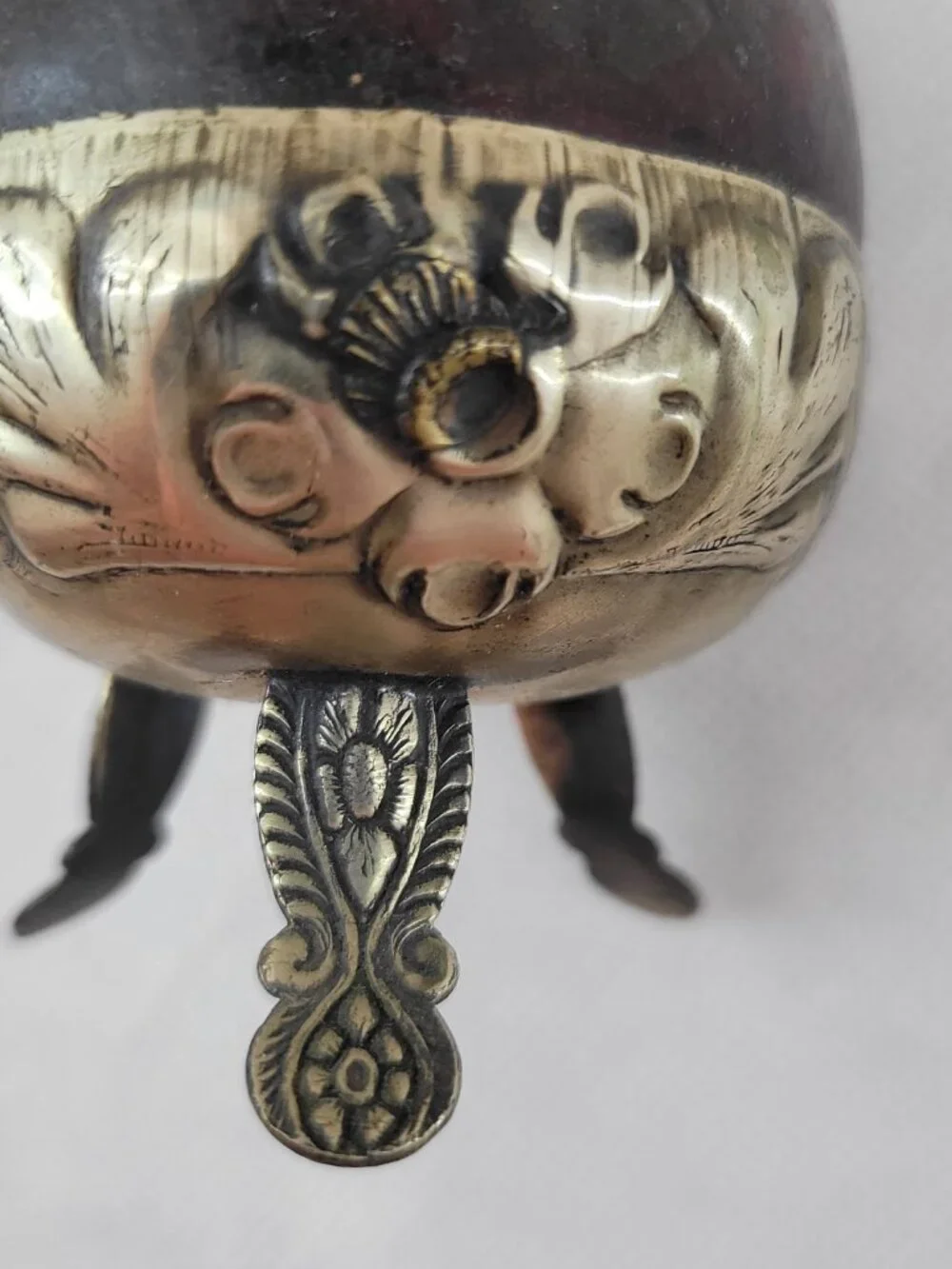 Vintage Argentine Yerba Mate Gourd Cup Metal Trim MF Ind Arg Art Deco